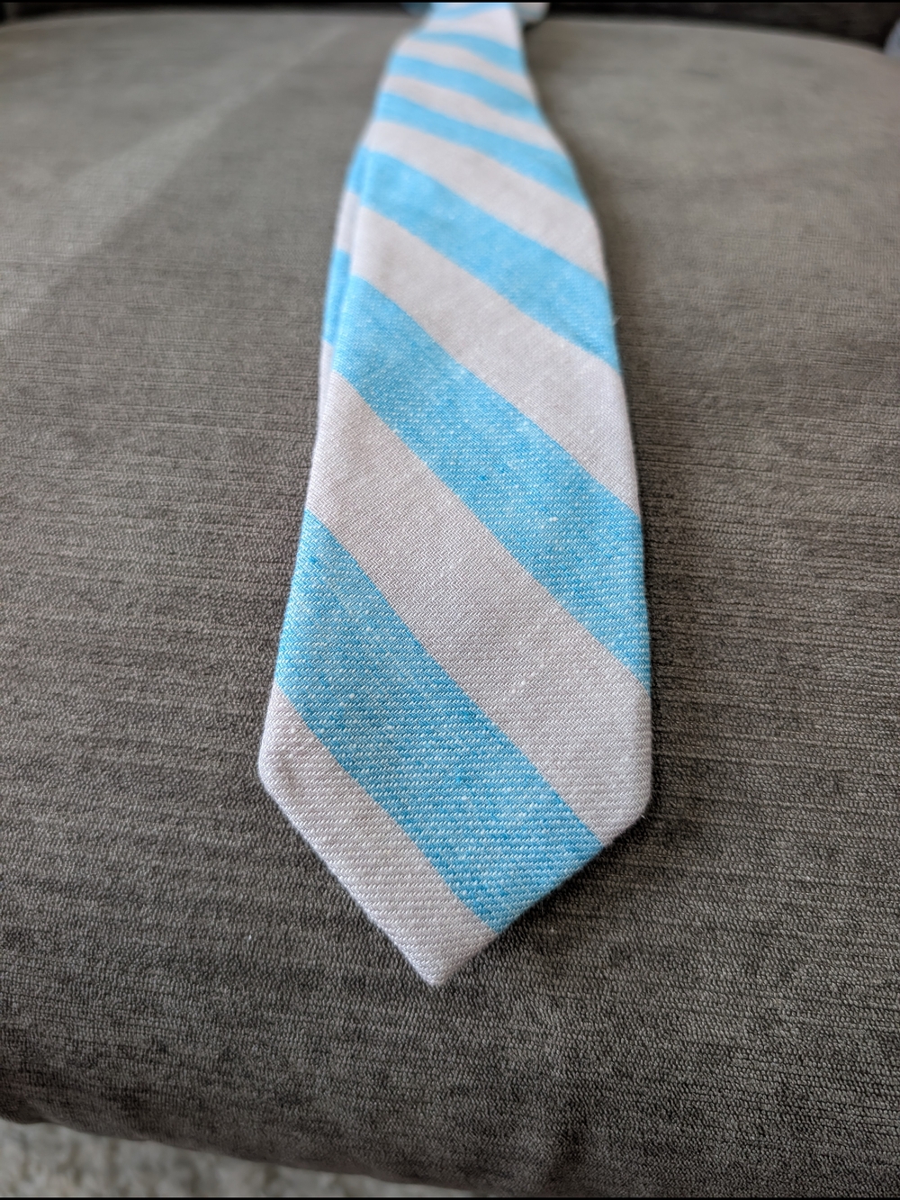 SPREZZA NYC Linen Blend Striped Tie Aqua Blue Silver Gray